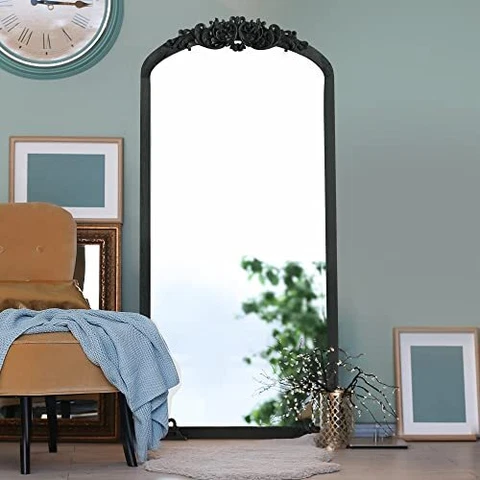 Vintage Carved Full Length Mirror, 6421, Black Cover