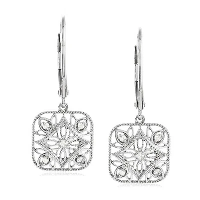Vintage Style Diamond Square Earrings in Sterling Silver - Image 1 of 4