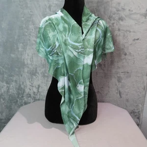 Sciarpa scialle donna piccola verde bianca maglia trasparente triangolo stampa marmo - Foto 1 di 9