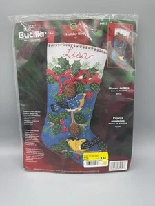 NEW Plaid Bucilla Holiday Birds Printed Felt Christmas 18" Stocking Kit 84957 - Picture 1 of 5