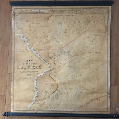 SCARCE Antique 1852 HF WALLING 'Town of MEDFIELD Massachusetts' Wall MAP - Image 1 of 4
