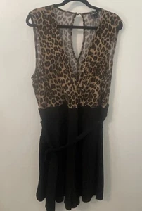 Torrid Black & Cheetah Animal Print Romper Shorts Sleeveless Pockets Womens 3X - Picture 1 of 24