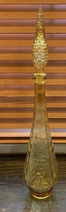 Vintage 23" Italian Empoli Decanter Amber Gold 3-D Genie Bottle With Stopper MCM - Picture 1 of 15