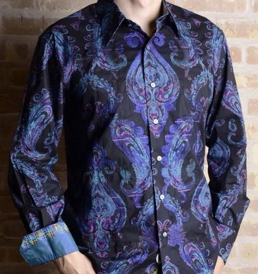 $299 Robert Graham ROYAL (M) Vibrant Paisley Embroidered Flip-Cuffs Sport Shirt - Image 1 of 4