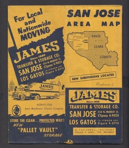 1958 San Jose & Los Gatos California Map JAMES Transfer & Storage - Picture 1 of 10