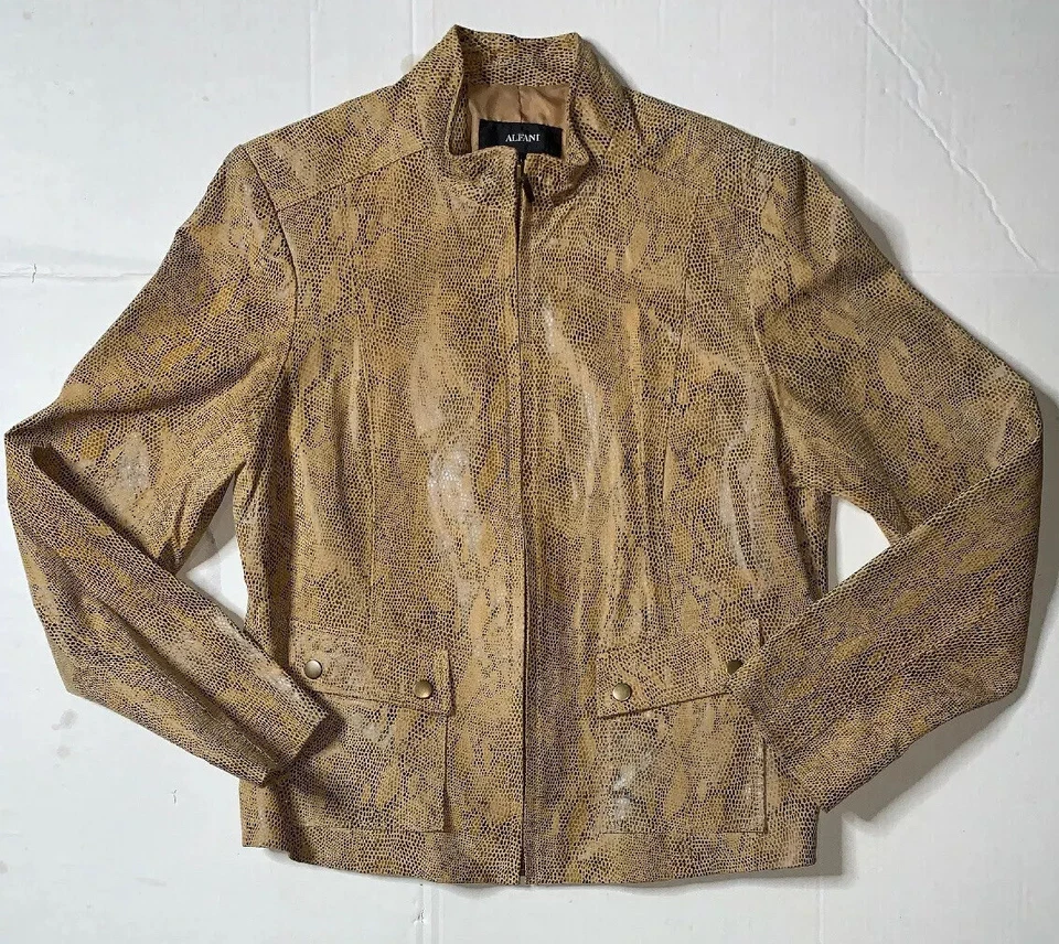 Preowned- Alfani Python Skin Leather Bomber Jacket Womens (Size L) - Image 1 of 4