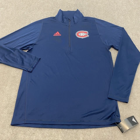 Montreal Canadiens Sweater Mens Small adidas Blue NHL Hockey Logo 1/4 Zip NWT Cover