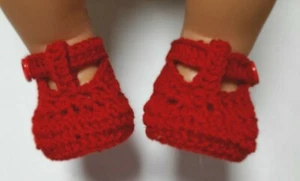Handmade crochet red adjustable T bar strap baby booties/shoes 0000 7.5 cm - Picture 1 of 4