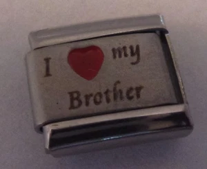 I LOVE MY BROTHER Italian Charm - RED HEART 9mm fits Classic Starter Bracelets - Picture 1 of 5