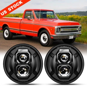 Pair 7" Round LED Headlights Hi-Lo Sealed For Chevy C10 C20 C30 Pickup 1969-1974 - Picture 1 of 11