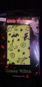 Girls Teenagers Green & Black Witch Themed Tights Halloween UK 11-14 Years - Picture 1 of 1
