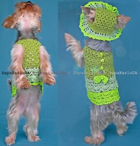 Dog hat dress set Outfit clothes , dog dress size XXS Yorkshire Terrier Clothes