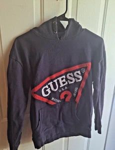 GUESS LA Embroidered Large Logo Sweatshirt Youth Size 14 Hooded Black Red USA - Picture 1 of 5