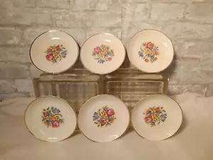 Vintage Saucers Lot Of 6 Petit Pattern Needlepoint Floral Design With Gold Trim - Picture 1 of 9