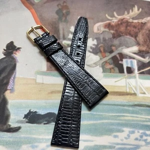 Banda de reloj vintage plana cónica década de 1950 negra brillante de lote antiguo lagarto real genuino 19 mm - Imagen 1 de 5
