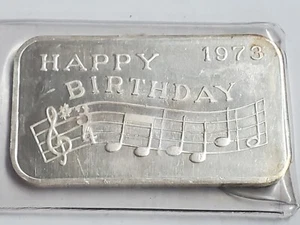 Vintage 1 oz. Lingotto Argento - Buon Compleanno 1973 - Foto 1 di 3