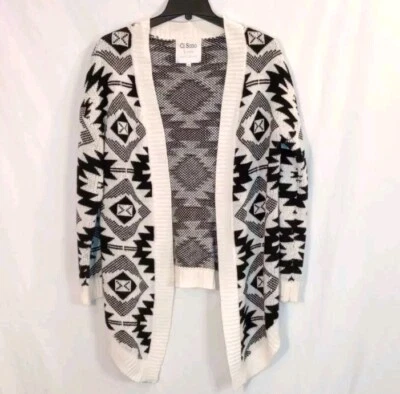 Ci Sono White Black Knit Aztec Sweater Cardigan Western Women's Size Medium - Image 1 of 4