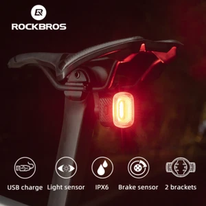 ROCKBROS Bicycle Taillight Smart Auto Brake Sensing Rear Light Rechargeable LED - Picture 1 of 6