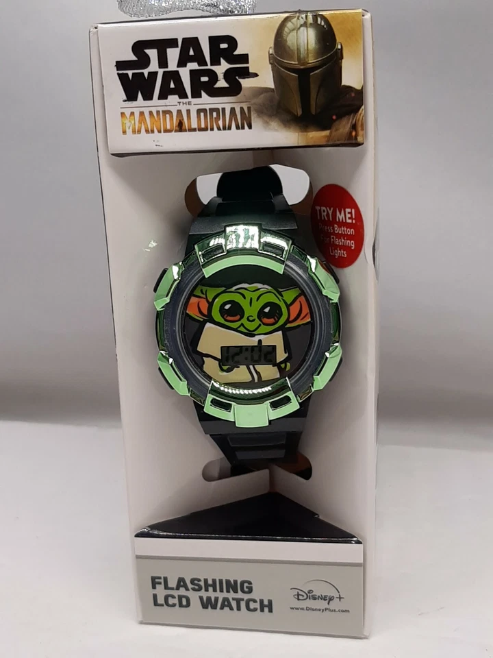 Disney Star Wars Mandalorian Baby Yoda Watch Kids Black Flashing LCD