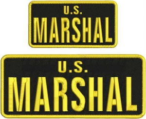 U.S. MARSHAL EMBROIDERY PATCH 4X10 AND 3X6 hook on back BLK/GOLD - Picture 1 of 2