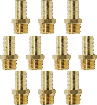 10 Pcs Brass Male Reducing Adapter 5/16in Hose Barb x 1/8"in MIP Fitting Connect - Image 1 of 4