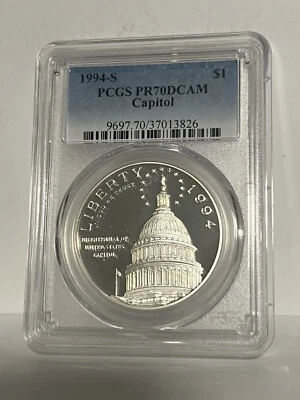 1994-S Capitol $1 Commemorative Silver Coin PCGS PR70DCAM Bicentennial - Image 1 of 2
