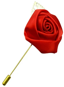 Rose Red & Gold Metal Petal Lapel Flower Wedding Groom Tie Prom Suit Steel Pin - Picture 1 of 2