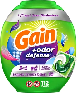 Gain Odor Defense Laundry Detergent Pods 112 Count Super Fresh Blast Scent - Picture 1 of 11