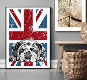 Englische Bulldogge Druck Wandbild Deco Britische Bulldogge Poster Union Jack Haustier Portra - Bild 1 von 15