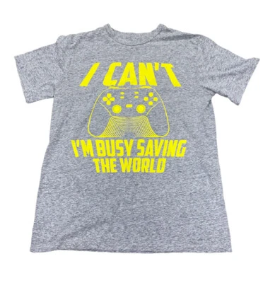 Children's Place Boys 10/12 Large Gray & Yellow 'Gamer' Gaming Graphic T-Shirt - Image 1 of 4