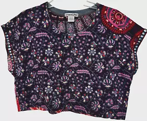 Of Earth and Salt Boho Crop Top Cotton Multicolor Floral Sequins USA Made Size L - Picture 1 of 8