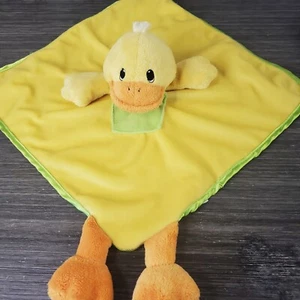 Best Ever gelbe Ente Lovey mit orangefarbenen Füßen, grüner Rand gestreift Baumwolle hinten 13" - Bild 1 von 7