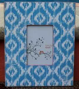 Moroccan Style Rustic Azure Wood Photo Frame ( 6 " x 4 " ) BRAND NEW - Picture 1 of 2