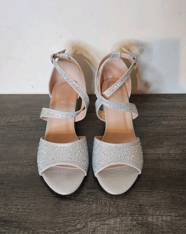 Delicacy Women's Heels Formal Sparkling Strappy Adjustable Silver Size 9 - Image 1 of 4