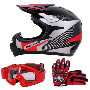 ZORAX ZOR-X19 Motocross Red Helmet Child Junior Kids & Goggles & Gloves ATV - Picture 1 of 24