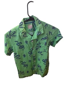 Cat & Jack Boys Size S (6/7) Short Sleeve Button Up Green Snake Print Shirt - Picture 1 of 2