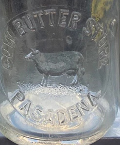 Vtg Rare Embossed Cow Butter Store Pasadena Pint Dairy Milk Bottle California - Picture 1 of 6
