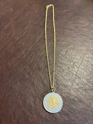 $1 Mexican Coin Pendant on a Gold Tone Chain - Image 1 of 4