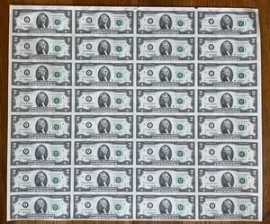 2003A $2 Dollar Bill World Reserve Monetary Ex uncut sheet of 32 Jefferson Bills - Picture 1 of 4