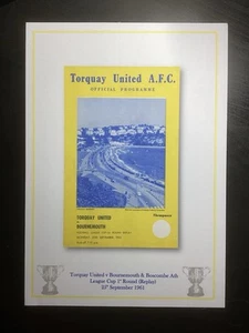 1961-62 Torquay United v Bournemouth League Cup 1st Round Replay Programme PRINT - Picture 1 of 1