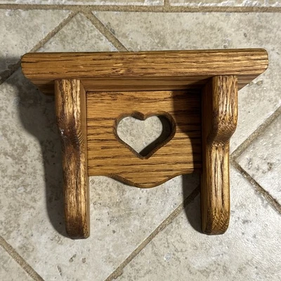VTG Mini Knick Knack Cottage Core Oak Wooden Heart Wall Shelf 5.5” L x 2.5” D - Image 1 of 3