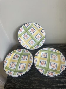 Staffordshire Tableware 3 X Dinner Plates Spiral Pattern Yellow Green Blue (a) - Picture 1 of 6