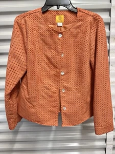 Ruby Rd. Burnt Orange Perforated Fitted  Faux Suede Laser Cut Blazer Jacket - 10 - Picture 1 of 5
