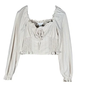 Urban Romantics Top Damen Medium Beige Langarm Gesmokt Bauernbluse Boho - Bild 1 von 12