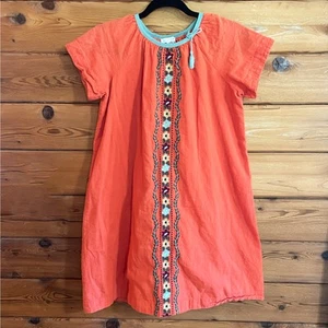Garnet Hill Kids Shift Dress Lined Short Slv Embroidered Detail Orange XL - Picture 1 of 6