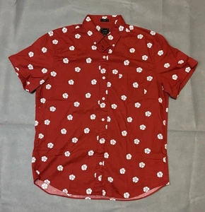 J Crew Short Sleeve Button Down Shirt Men's XL Red White Floral - Picture 1 of 5
