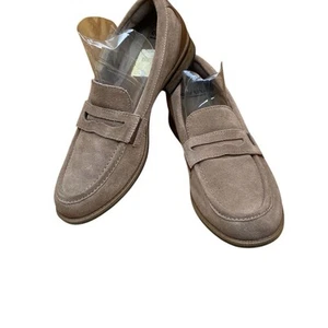 Earth Comfort Shoe Leather Penny Loafers Taupe Suede Slip On Flat Womens Sz 11 - Picture 1 of 11
