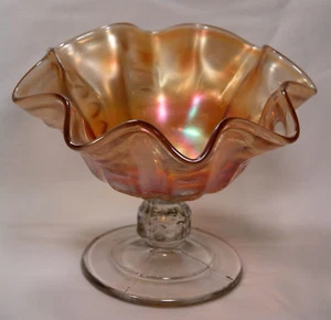 ANTIQUE COMPOTE CARNIVAL GLASS MARIGOLD & CRYSTAL - Picture 1 of 4