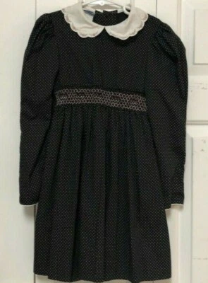 Vestido De Colección Polly Flinders Calado Negro Lunares Niñas Talla 6X Manga Larga Foto 1 de 4