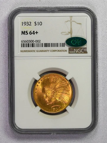 NGC CAC 1932 MS64+  $10 American Gold Eagle Indian Head    - Free shipping! Cover